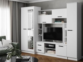 Гостиная Соло фасад Белый с тиснением в Аше - asha.mebel74.com | фото