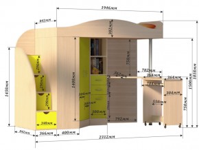 Кровать чердак Юниор 4 Белое дерево-лайм в Аше - asha.mebel74.com | фото 3