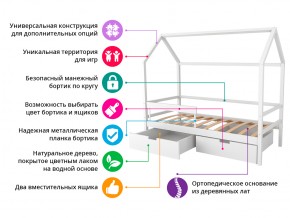 Кровать-домик Svogen с фото с ящиками и бортиком белый/лисята в Аше - asha.mebel74.com | фото 2